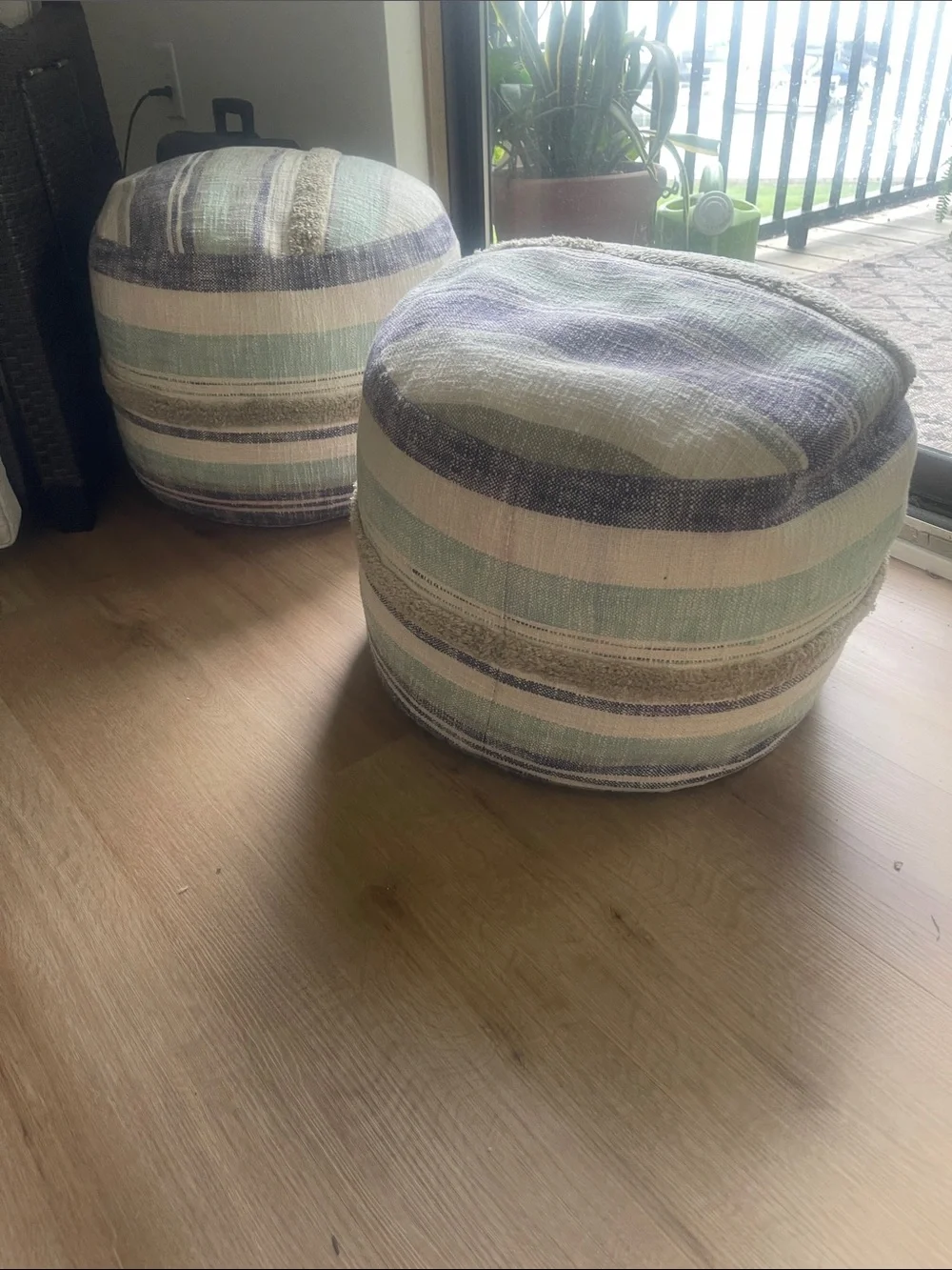 Striped Round Pouf Ottoman - White, Mint & Lavender